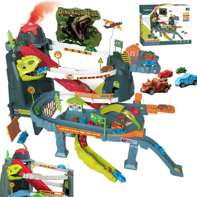 Race Track Parking Lot Volcanic Eruption Dinosaurs Cars Downhill Moving Ski Lift