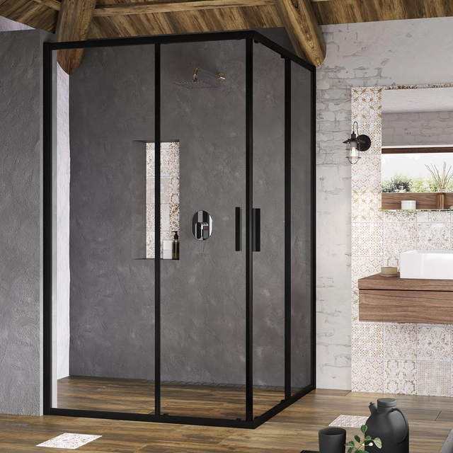 Ravak Blix Slim rectangular shower wall, BLSRV2K-90, black+transparent glass