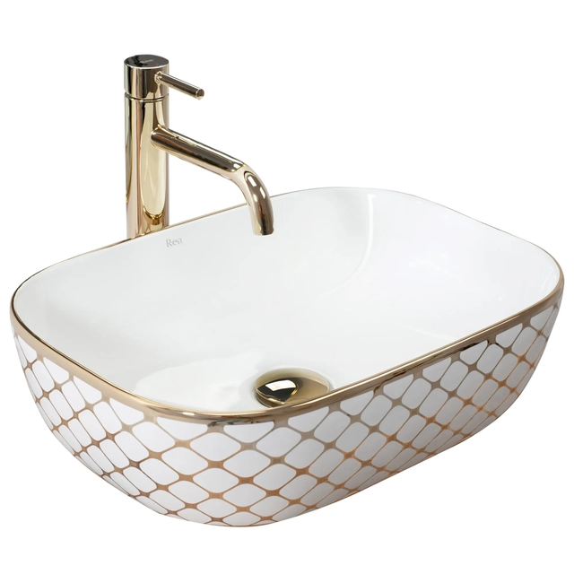 Rea Belinda Diamond White/Gold countertop washbasin - Additionally 5% DISCOUNT with code REA5