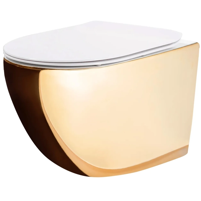 Rea Carlo flat mini Gold/White wall-hung toilet bowl - Additionally 5% discount with code REA5