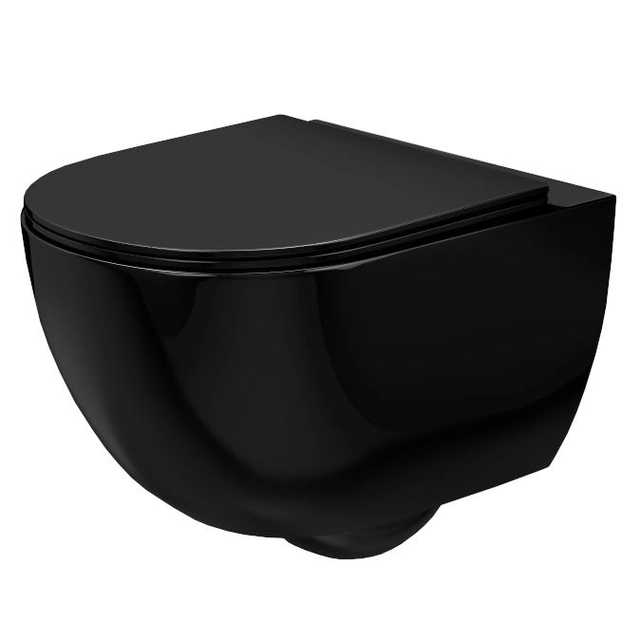 Rea Carlo Mini Randloos Platte wandtoiletpot, zwart