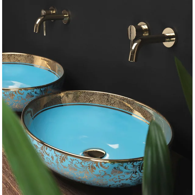 Rea Margot Blue/Gold countertop washbasin