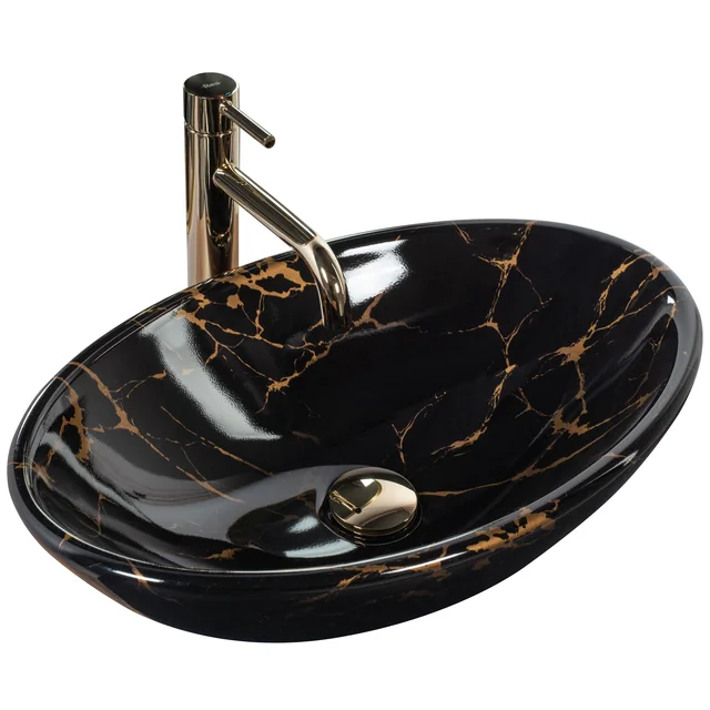 REA Pamela Black Marble Shiny countertop washbasin