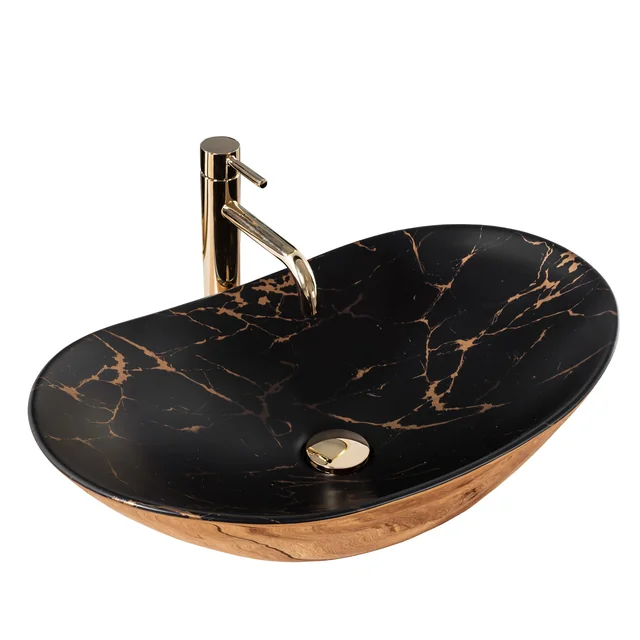 REA Royal In Black Marble Gold Aufsatzwaschbecken