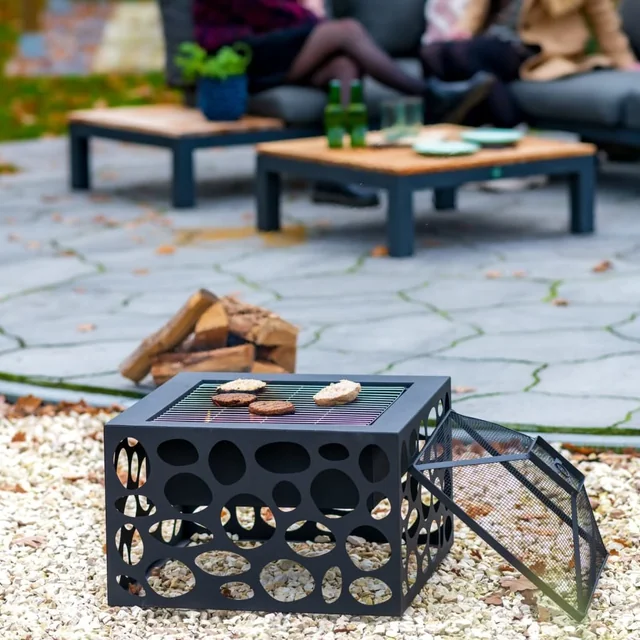 RedFire Chimenea de jardín con parrilla Mikor, negra