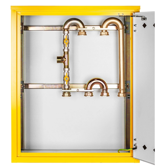 Reduction and measurement point at 2 gas meters G4/G6, vertically, in a metal box 700x850x250 - yellow