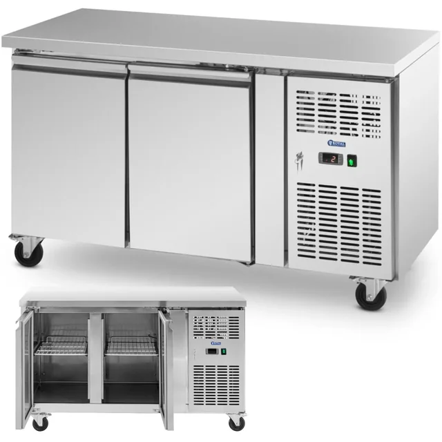 Refrigerated catering table on wheels 2 chambers 260 l 136x70x85 cm