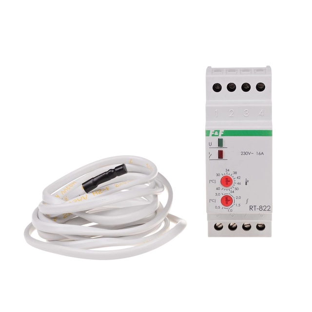 Regulator temperature RT-822 s sondo v kmpl. območje nastavitve temperature:30÷60°C, kontakti:1P ,I=16A, 2 moduli