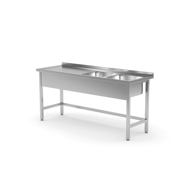 Reinforced table with two sinks without a shelf - chambers on the right side | 1400x700x850 mm