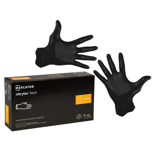 Rękawiczki nitrylowe czarne XS 100sztuk