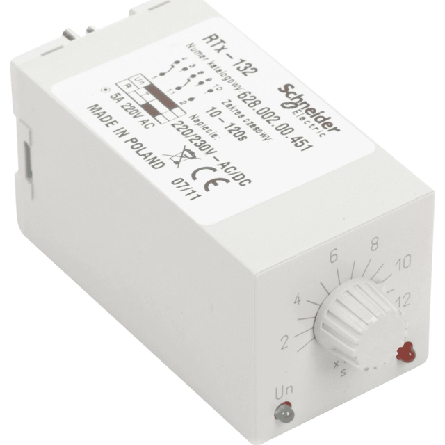 Relé de tempo Schneider Electric 2P 5A 10-120sek 220-230V AC/DC com atraso de ativação RTX-132 220/230 120SEK (2000644)