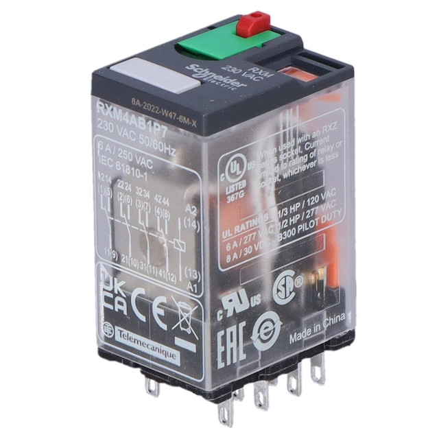 Relè miniaturizzato Zelio RXM 230V AC,6A, 4 Contatti C/O