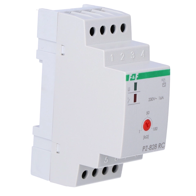 Releu de control al nivelului lichidului PZ-828 RC cu o singură stare, cu sensibilitate reglabilă, cu sonda PZ inclusă, contacte:1P, I=16A, 2 module