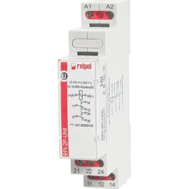 Relpol Przekaźnik elektromagnetyczny 2P AgSnO2 12-240V CA/CC 50/60Hz 8A RPI-2P-UNI 863379