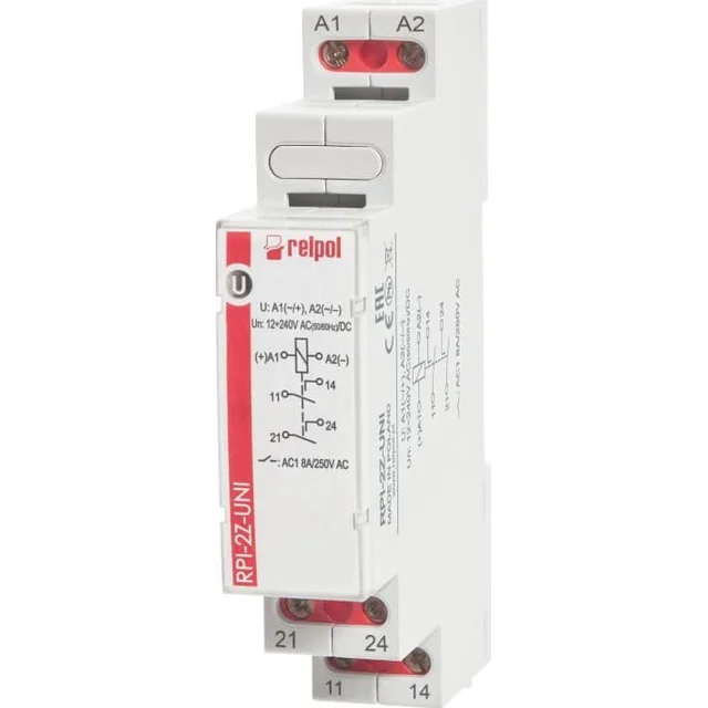 Relpol Przekaźnik elektromagnetyczny 2Z AgSnO2 12-240V CA/CC 50/60Hz 8A RPI-2Z-UNI 863381