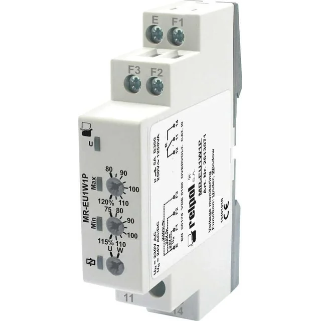 Relpol Przekaźnik nadzorczy napięcia 1P 24V AC/DC, 230V AC w jednej fazie MR-EU1W1P 2613071
