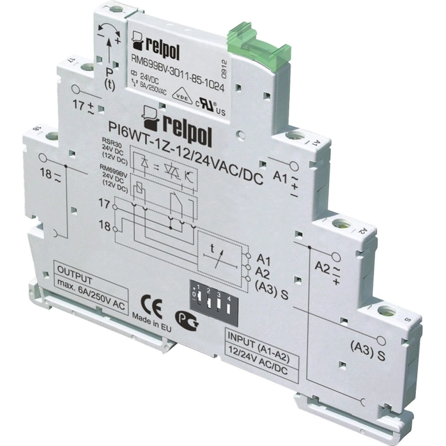 Relpol Relé temporizador PIR6WT-1Z-24VAC/DC-R perfil estrecho multifuncional 1Z 6A 1sek - 10dni 24V AC / DC (857666)