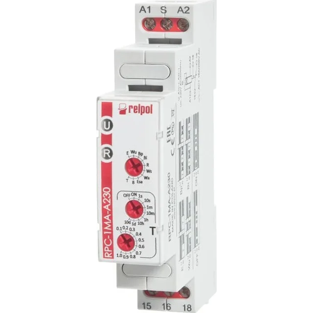 Relpol Timing relay 1P 1sek-10dni 230V AC 50/60 Hz multi-function RPC-1MA-A230 863199