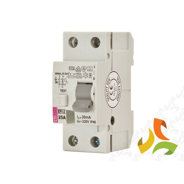 Residual current circuit breaker, differential 40A, 1-phase 2P 30mA, type AC EFI6-2 002062133 ETI