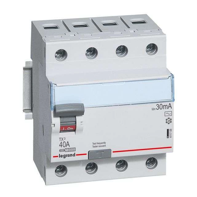 Residual current circuit breaker Legrand 411708 4P 40A 0,03A type AC P304 TX3