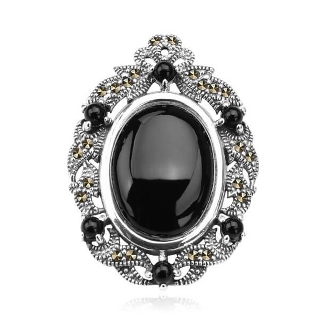 Rhodium plated silver brooch RDM3232 - Marcasite