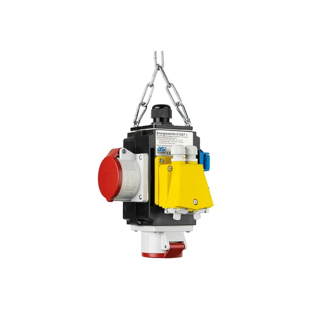 Ripustettu energianjakaja 2 kolmivaiheisella pistorasialla 400V 5 poly 16A IP44 ja 2 schuko yksivaiheisella pistorasialla 16A IP44 paineilmalla yhteys ja datayhteys