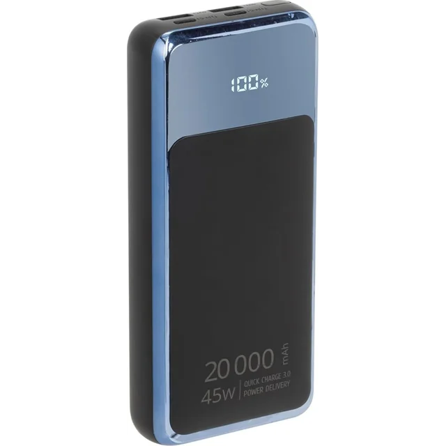 RivaCase POWERBANK PER LAPTOP, TABLET, SMARTF. 20.000 MAH USB-C 45W, 2X I/O USB-C PD 45W, 2X USB-A QC 3.0 18W, LCD, NERO