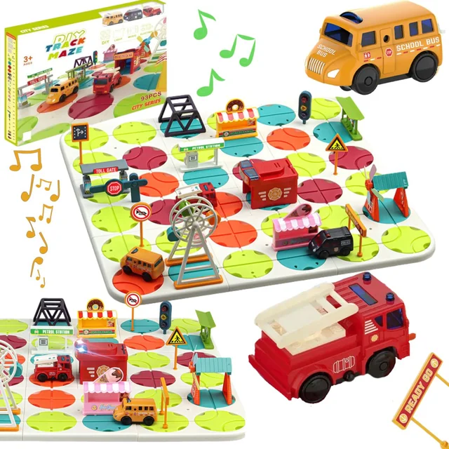 ROAD MAZE SET BUILDING A ROUTE 3 VEHICLES ACCESSORIES LIGHT SOUND