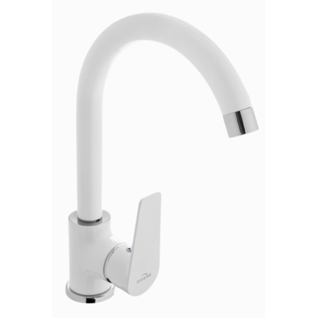 Robinet pour lavabo avec bec en L Invena Dokos blanc/chrome BZ-19-002-V