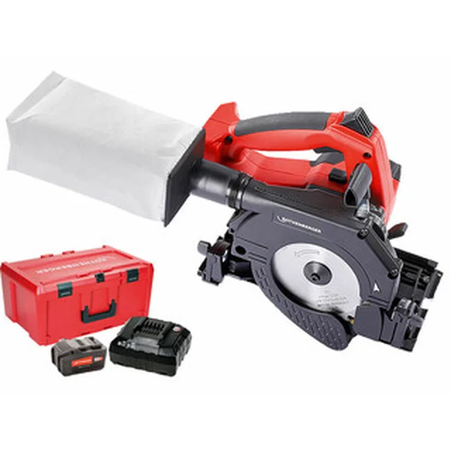 Rothenberger PIPECUT Mini cordless metal cutting circular saw 18 V | 125 mm | Cutting depth 43 mm | Carbon brush | 1 x 4 Ah battery + charger | in Rocase