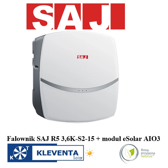SAJ-Wechselrichter R5 3,6K-S2-15, 1-FAZOWY 3,6kW, 2 MPPT + eSolar-Universalkommunikationsmodul AIO3 (WIFI+ETHERNET+BLUETOOTH)