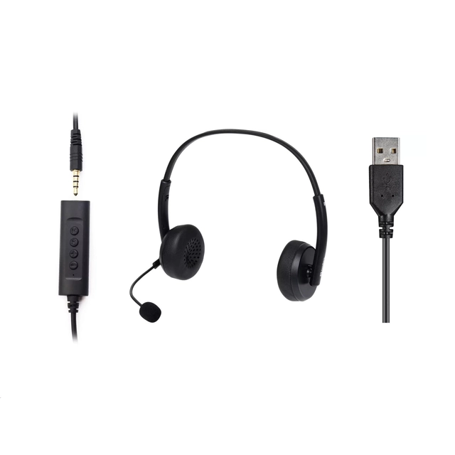 Sandberg Office headset with microphone, USB + 3.5 mm jack, stereo, black