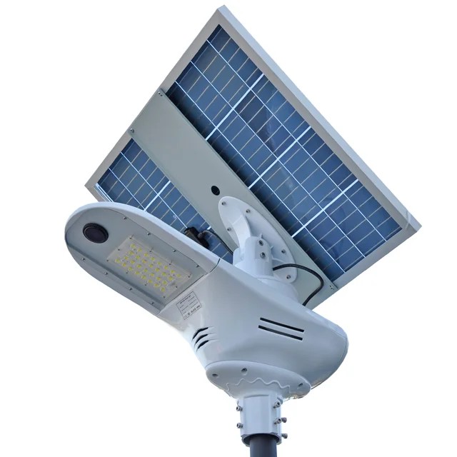 SANKO saulės gatvių lempos šviesos diodas SL-40-80 3000K (LED 40W 8000lm dvipusis skydelis 80W LiFePO4 27Ah)
