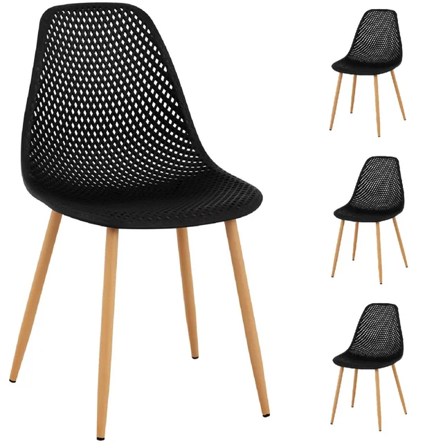 Scandinavian plastic openwork chair with steel legs up to 150 kg 4 pcs. black