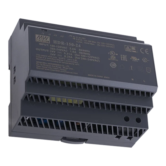 Schakelende voeding, 24V / 6.25A, DIN-rail - MEAN WELL HDR-150-24