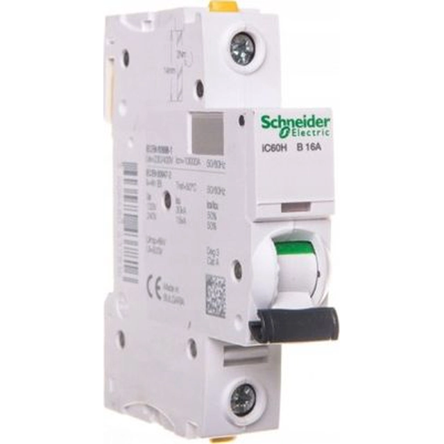 Schneider Electric har angivet 1P B 16A 10kA AC iC60H-B16 (A9F06116)