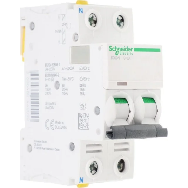 Schneider Electric har angivet 1P+N B 6A 6kA AC iC60N-B5-1N A9F03606