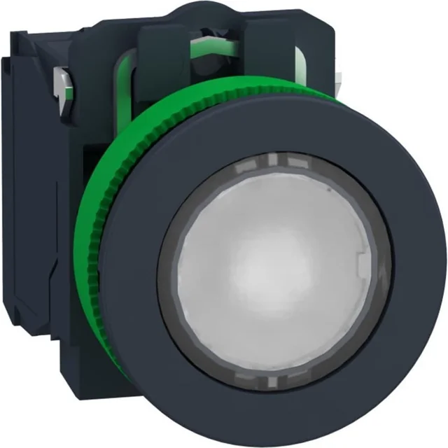 Schneider Electric Harmony XB5 Beleuchteter Knopf, flacher Kunststoff. weiß fi30 integrierte LED 110...120 V AC 1Z + 1R XB5FW31G5