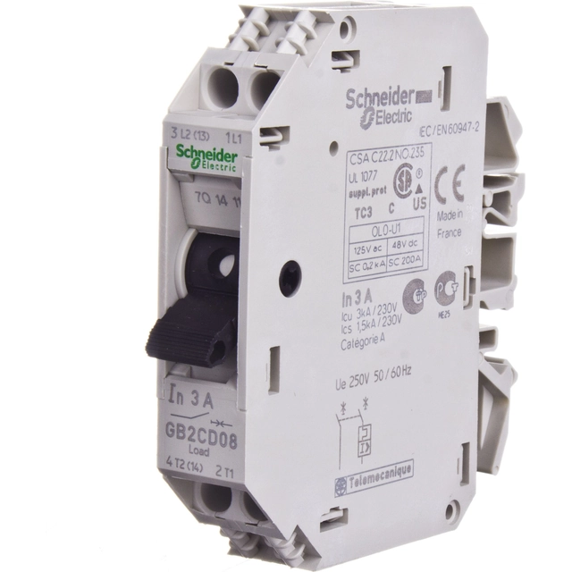 Schneider Electric Interrupteur magnéto-thermique 1+N 3A AC (GB2CD08)