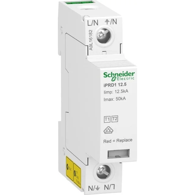 Schneider Electric Ogranicznik przepięć iPRD1 12.5R-T12-1 1-biegunowy T1+T2 B+C 12,5kA ze stykiem A9L16182