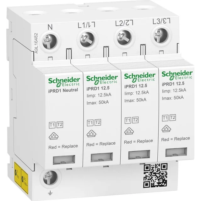 Schneider Electric Ogranicznik przepięć iPRD1 12.5R-T12-3N 3+1-biegunowy T1+T2 B+C 12,5kA ze stykiem A9L16482