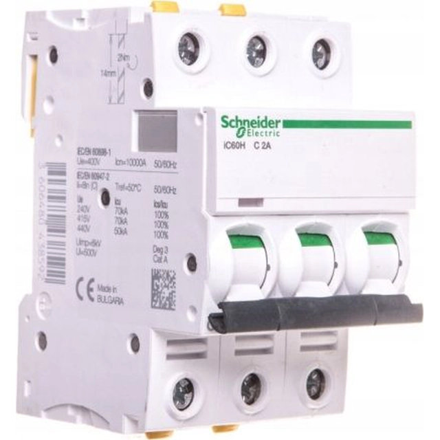 Schneider Electric Wyłącznik nadprądowy 3P C 2A 10kA AC iC60H-C2-3 (A9F07302)