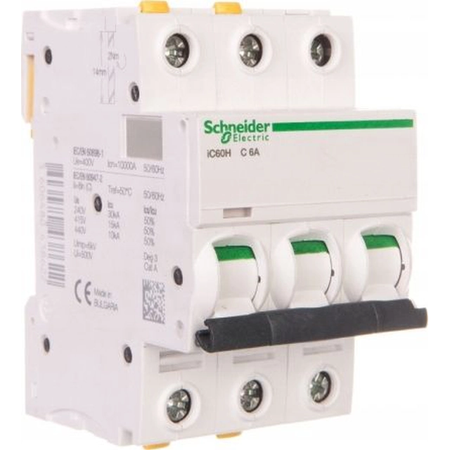 Schneider Electric Wyłącznik nadprądowy 3P C 6A 10kA AC iC60H-C6-3 (A9F07306)