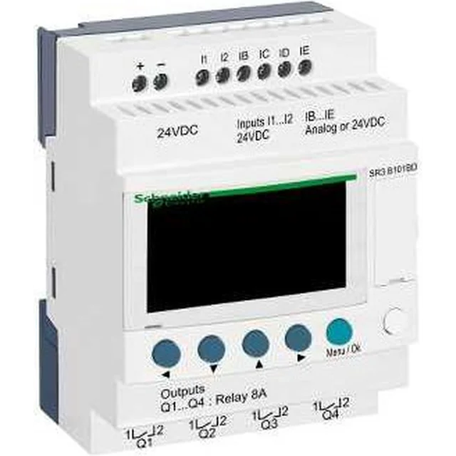 Schneider ZELIO LE programmable module 6we digital 4wy relay 24V DC RTC/LCD (SR3B101BD)