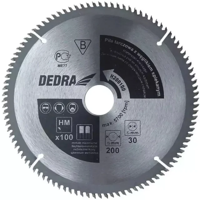 SCIE CIRCULAIRE POUR ALUMINIUM AVEC CARBURE DEDRA H250100 100 DENTS, ŚR.250X30MM, WIDIA