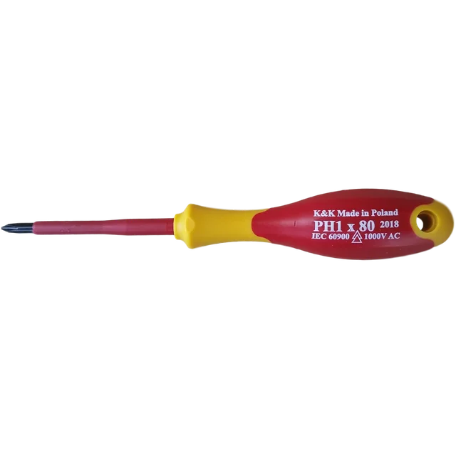 SCREWDRIVE, INSULATED SCREWDRIVE 1000V FOR ELECTRICIAN, CROSS PH1 x 80