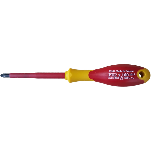 SCREWDRIVE, INSULATED SCREWDRIVE 1000V FOR ELECTRICIAN, CROSS PH2 x 100