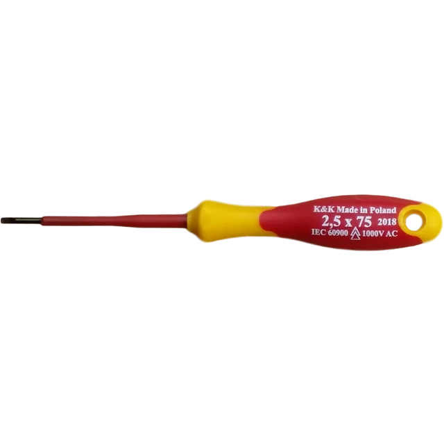 SCREWDRIVE, INSULATED SCREWDRIVE 1000V FOR ELECTRICIANS, FLAT 2.5 x 75