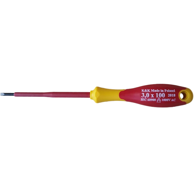 SCREWDRIVE, INSULATED SCREWDRIVE 1000V FOR ELECTRICIANS, FLAT 3.0x100