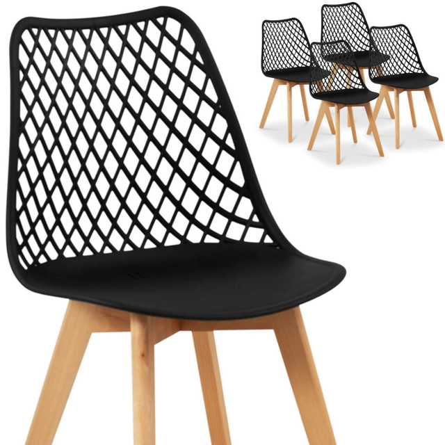 Sedia scandinava con gambe in legno per home restaurant max 150 kg 4 pz.NERO